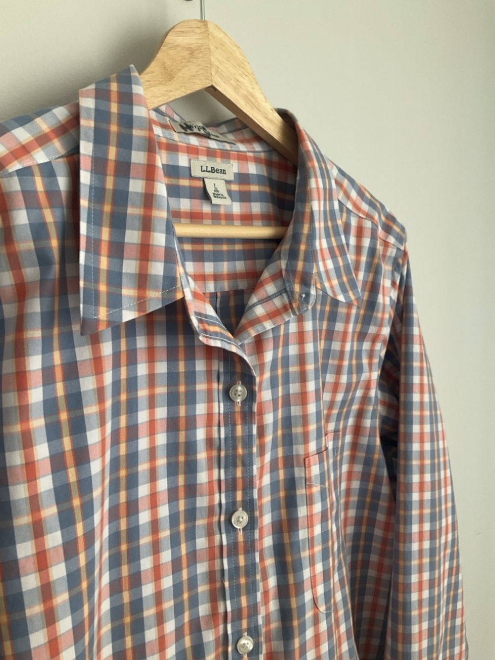 L.L. Bean Orange and Blue Plaid Button-Down Shirt